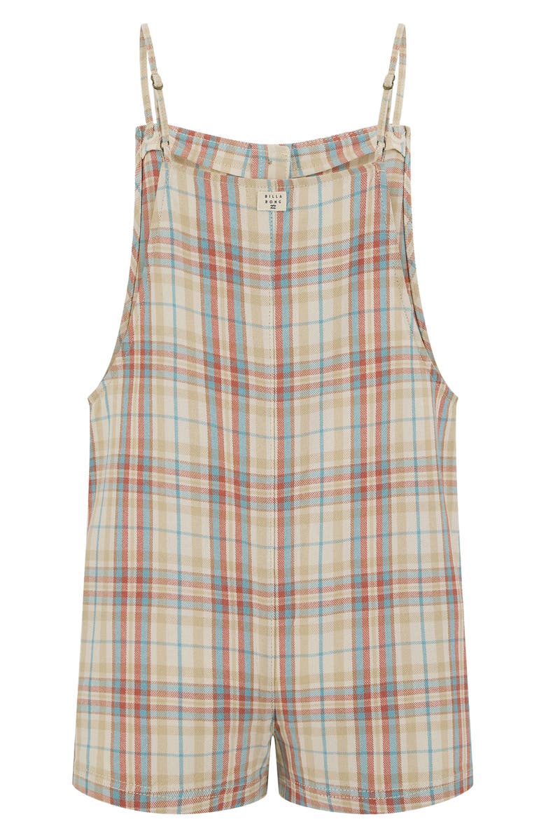 Billabong Kids' Wave Watch Jr. Plaid Cotton Blend Romper, Alternate, color, Whitecap