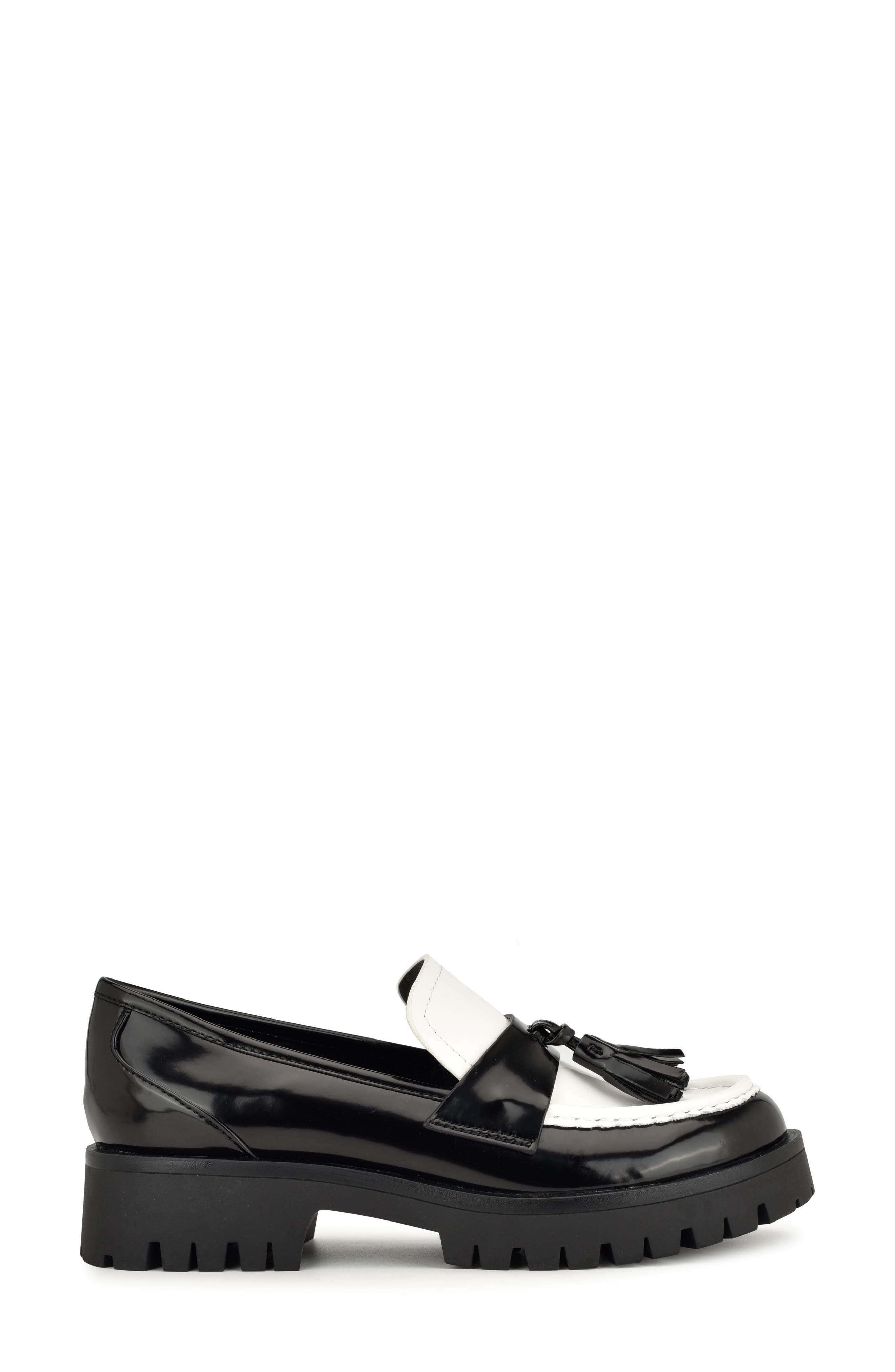 Nine West Garry Platform Tassel Loafer, Alternate, color, Black/ White