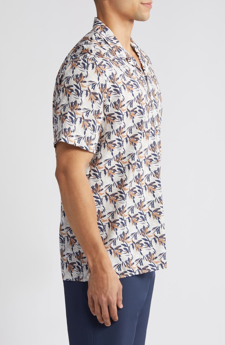 Johnston & Murphy Foliage Print Short Sleeve Cotton & Modal Camp Shirt, Alternate, color, Ivory