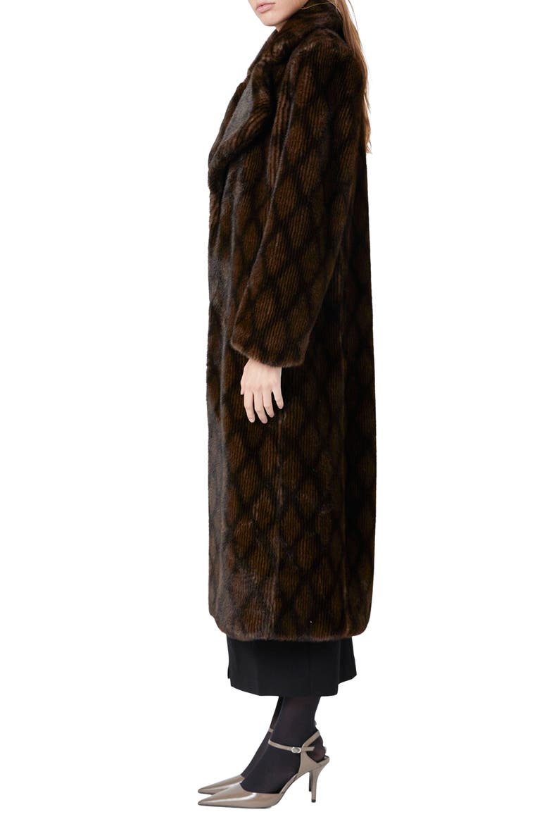 Diamond Pattern Faux Fur Coat, Alternate, color, BROWN