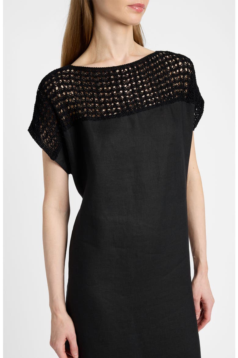 Harmony Crocheted Cap Sleeve Linen Maxi Dress, Alternate, color, Black
