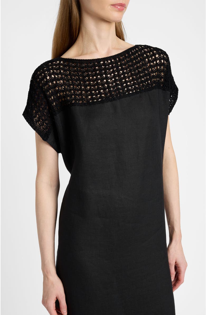 Santorelli Harmony Crocheted Cap Sleeve Linen Maxi Dress, Alternate, color, Black