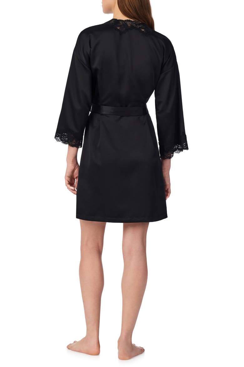 Lace Trim Satin Robe, Alternate, color, BLACK