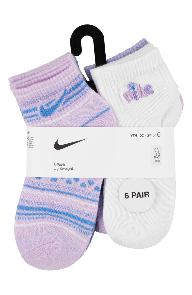 Nike Kids' 6-Pack Sunny Swoosh Quarter Ankle Socks, Alternate, color, Doll