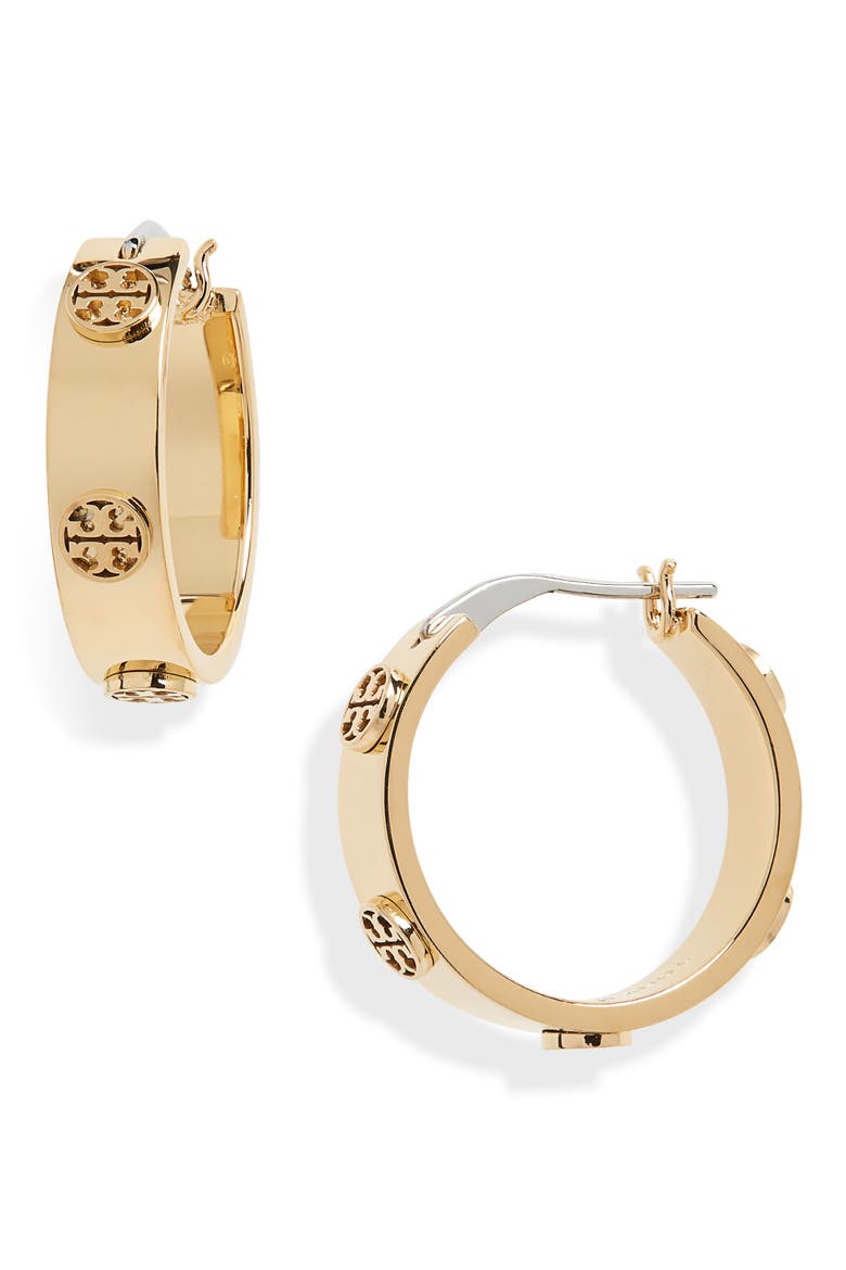 Thin Icon Hoop Earrings, Main, color, TORY GOLD