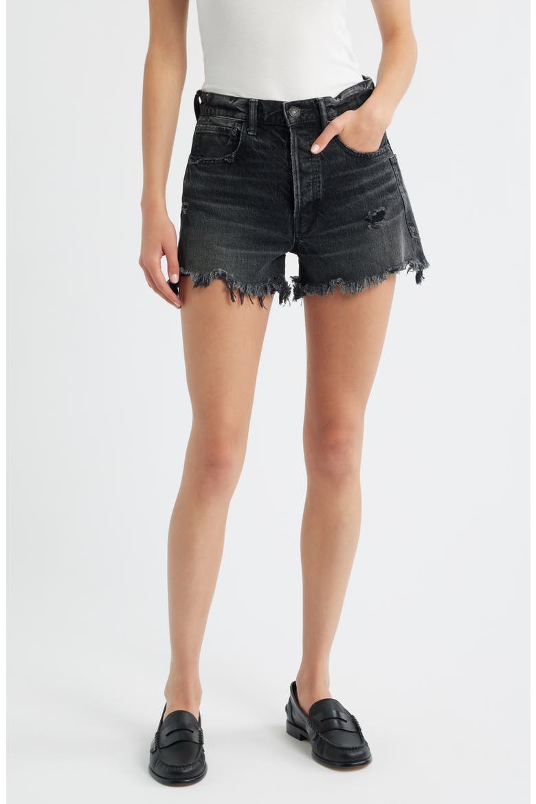Harrington Ripped Denim Cutoff Shorts, Main, color, BLACK