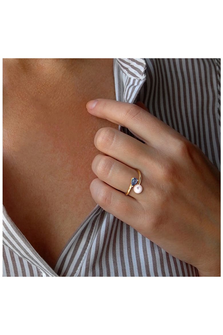 6-6.5mm Cultured Freshwater Pearl & Stone Bypass Ring, Alternate, color, GREEN