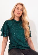 Joe Browns Short Flutter Sleeve Sequin Top