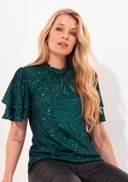 Joe Browns Short Flutter Sleeve Sequin Top