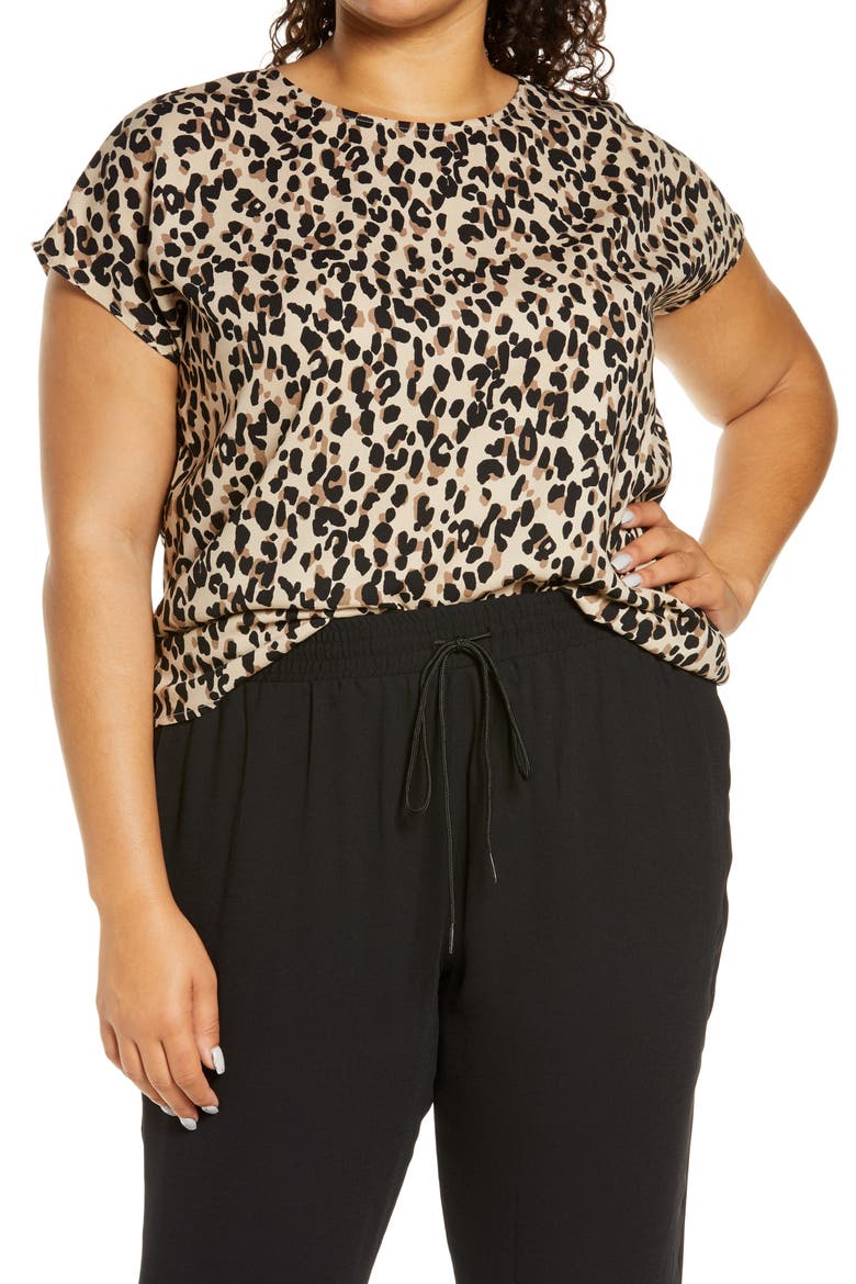 Cap Sleeve Blouse, Main, color, TAN ABSTRACT ANIMAL PRINT