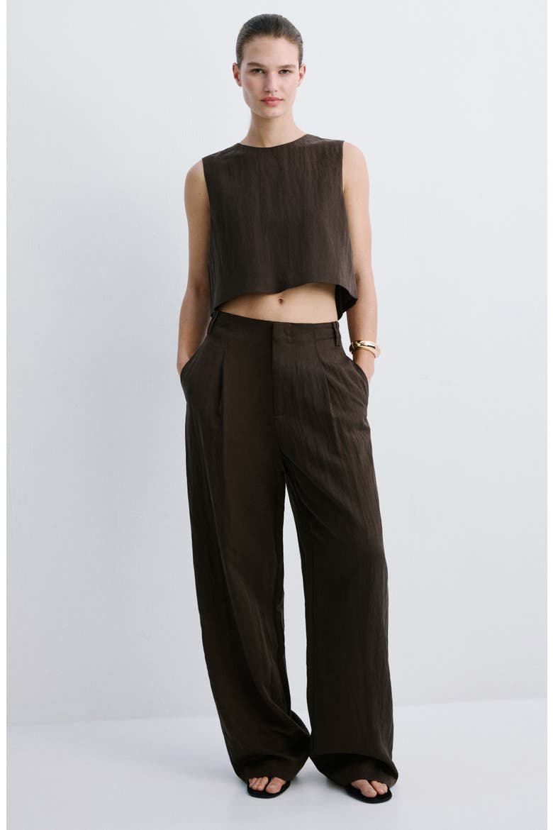 Boxy Crop Back Button Top, Alternate, color, CHOCOLATE