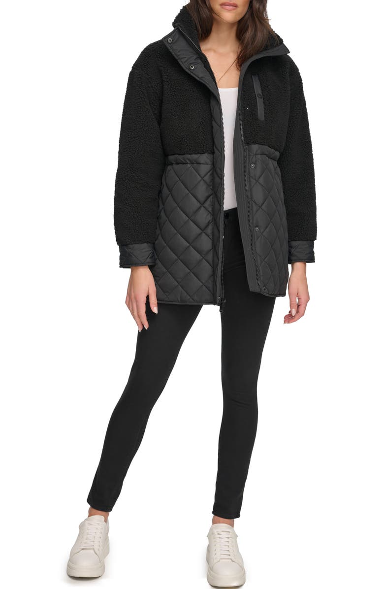 Andrew Marc Sport Mixed Media Faux Shearling Quilted Jacket, Alternate, color, 