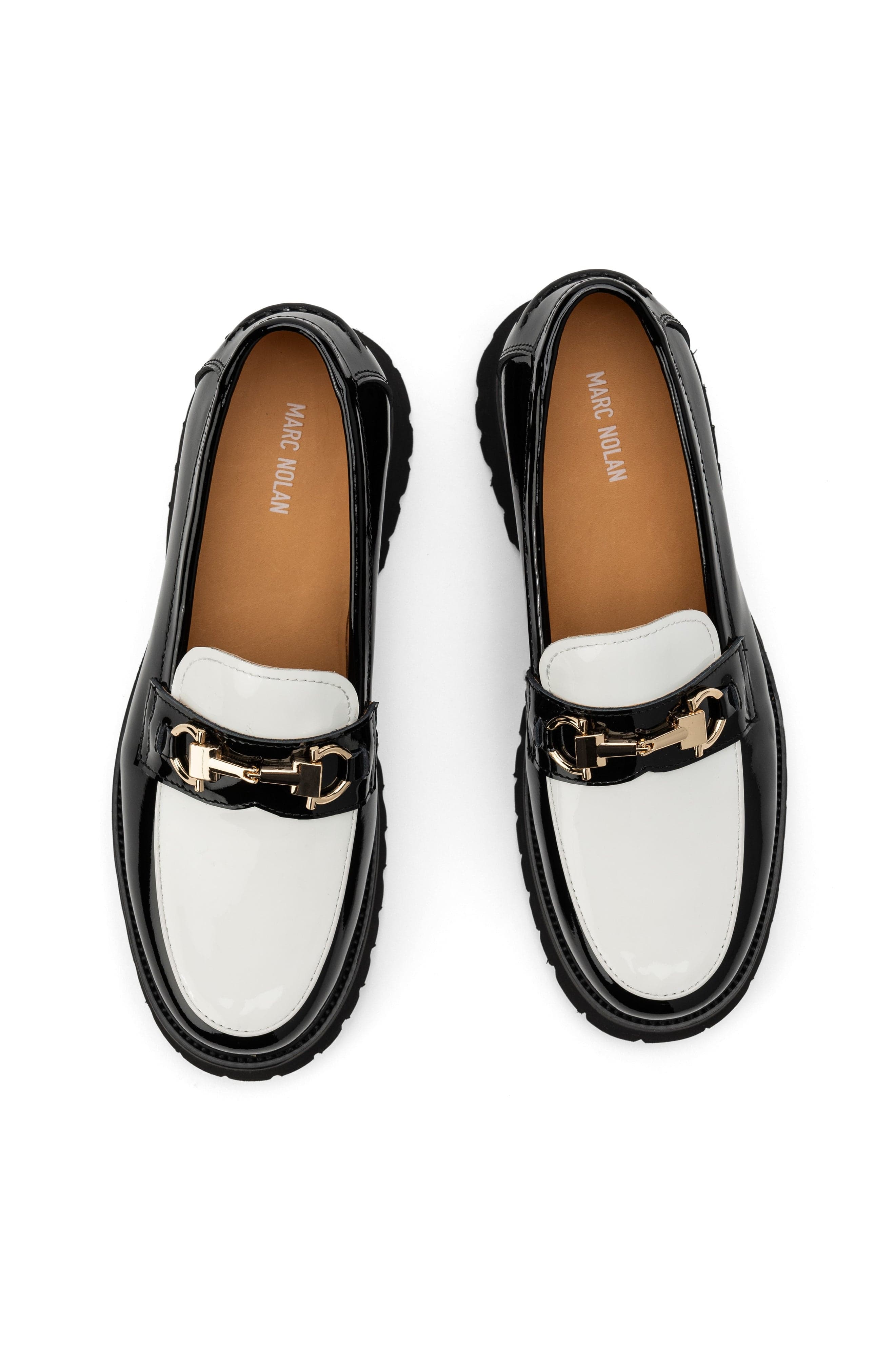 MARC NOLAN Ms. Boulevard Leather Bit Loafers, Alternate, color, Black/White Patent