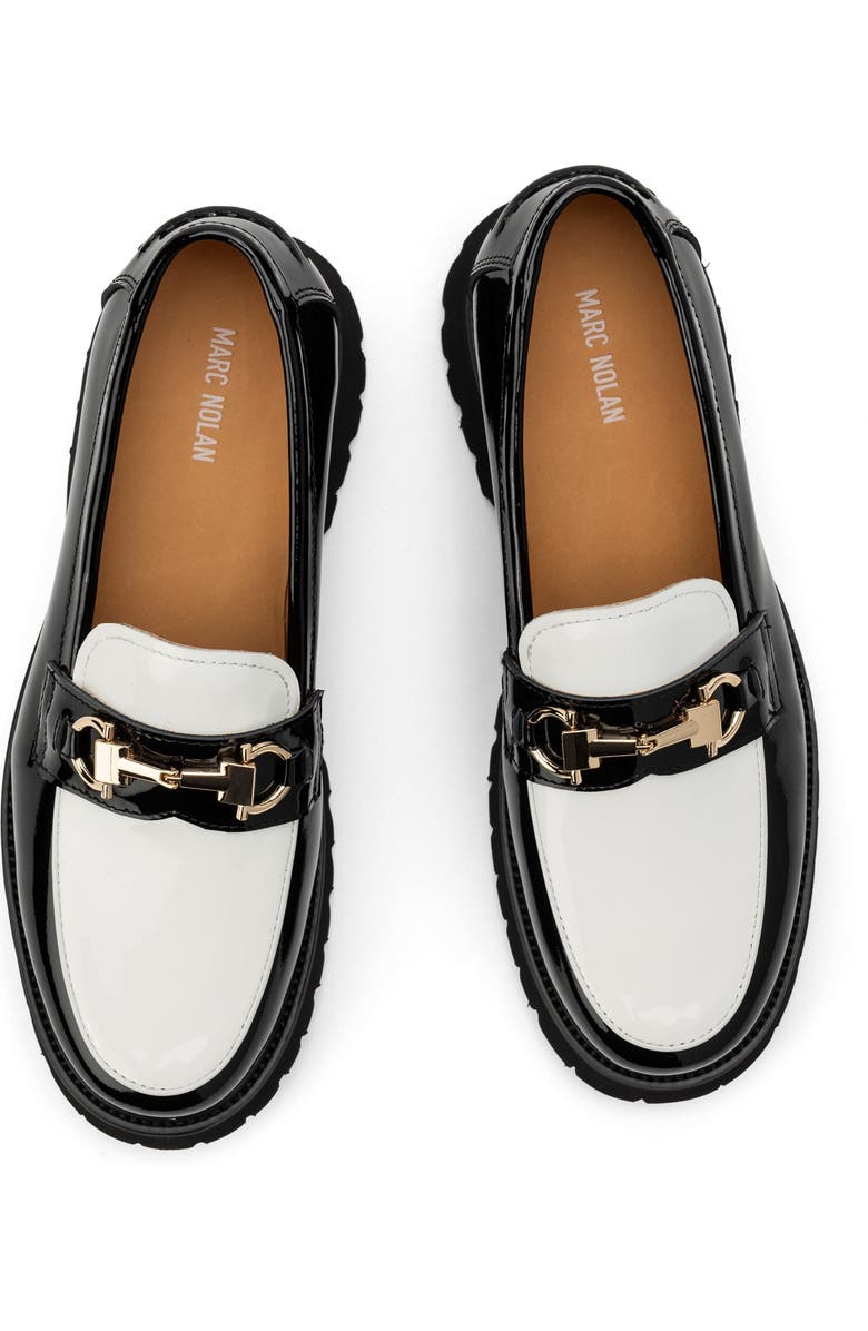 MARC NOLAN Ms. Boulevard Leather Bit Loafers, Alternate, color, Black/White Patent