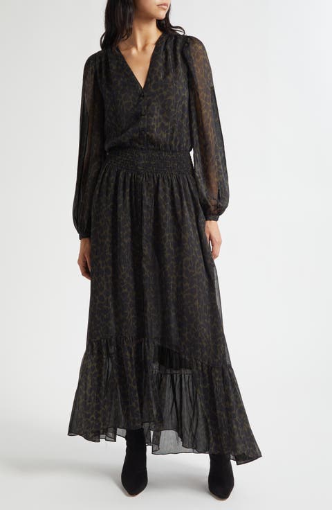 Teresa Metallic Belted Long Sleeve Maxi Dress