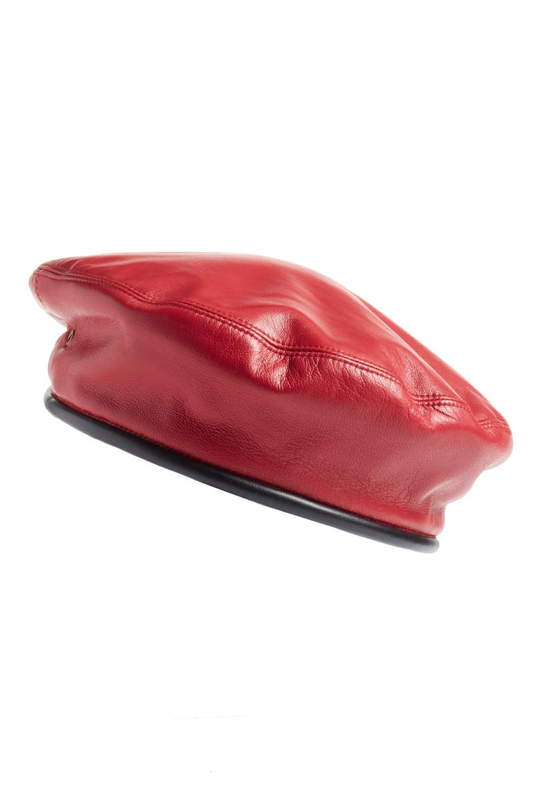 Lambskin Leather Beret, Main, color, RED/BLACK