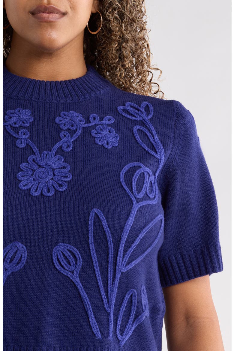 Winsley Floral Embroidered Sweater, Alternate, color, NAVY