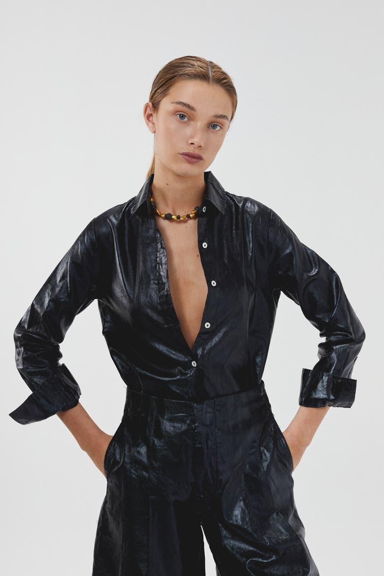 San Marino Metallic Linen Top, Alternate, color, Metallic Black