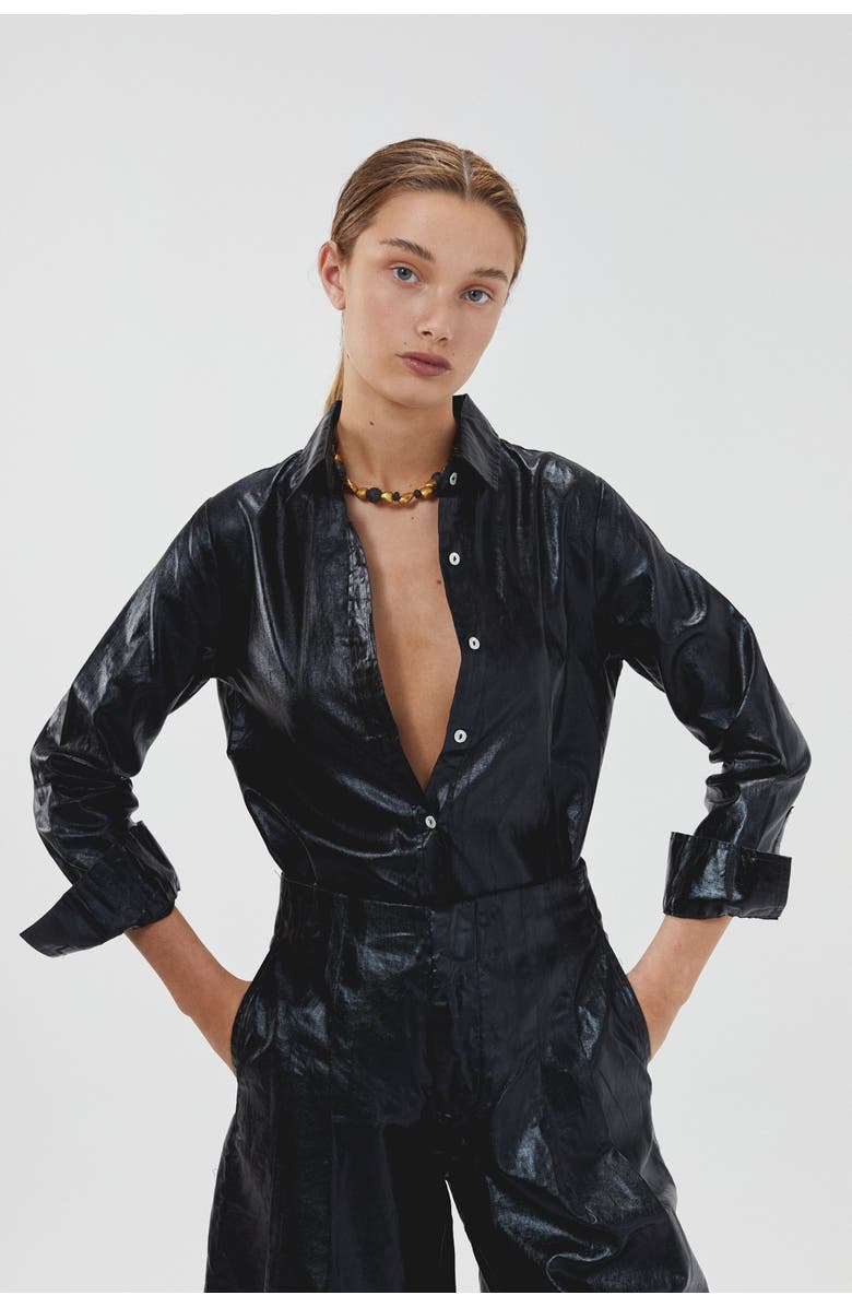 LANHTROPY San Marino Metallic Linen Top, Alternate, color, Metallic Black