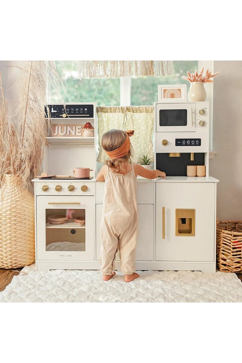 Cream Wooden Play Kitchen Set with Apron Chef Hat for Kids, Alternate, color, Multicolor