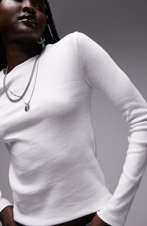 Topshop Long Sleeve Cotton Top In White