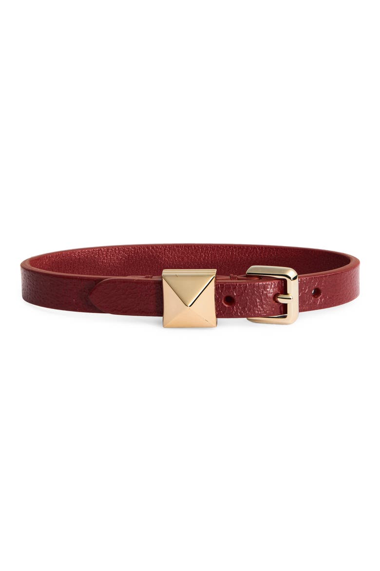 Leather Rockstud Bracelet, Main, color, RED