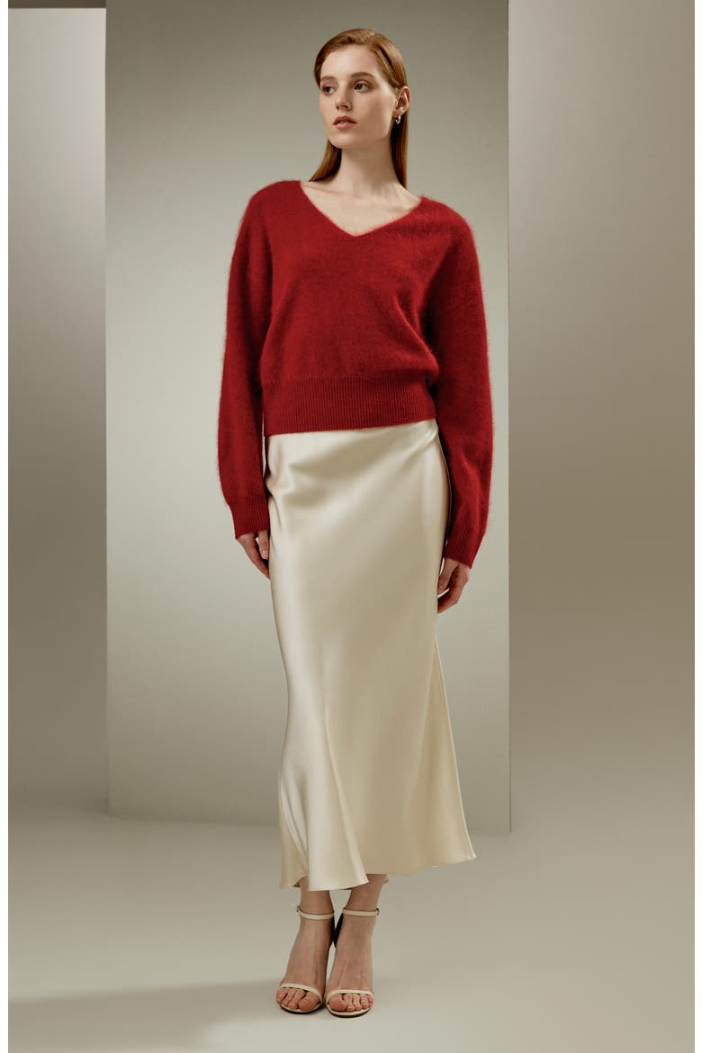 Women's Cropped V-Neck Cashmere Sweater, Alternate, color, Red