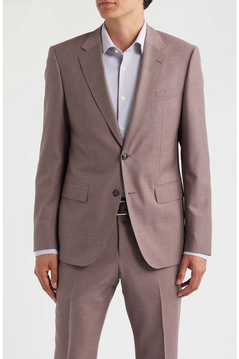 Huge Slim Fit Textured Virgin Wool Suit, Alternate, color, PINK/ BROWN