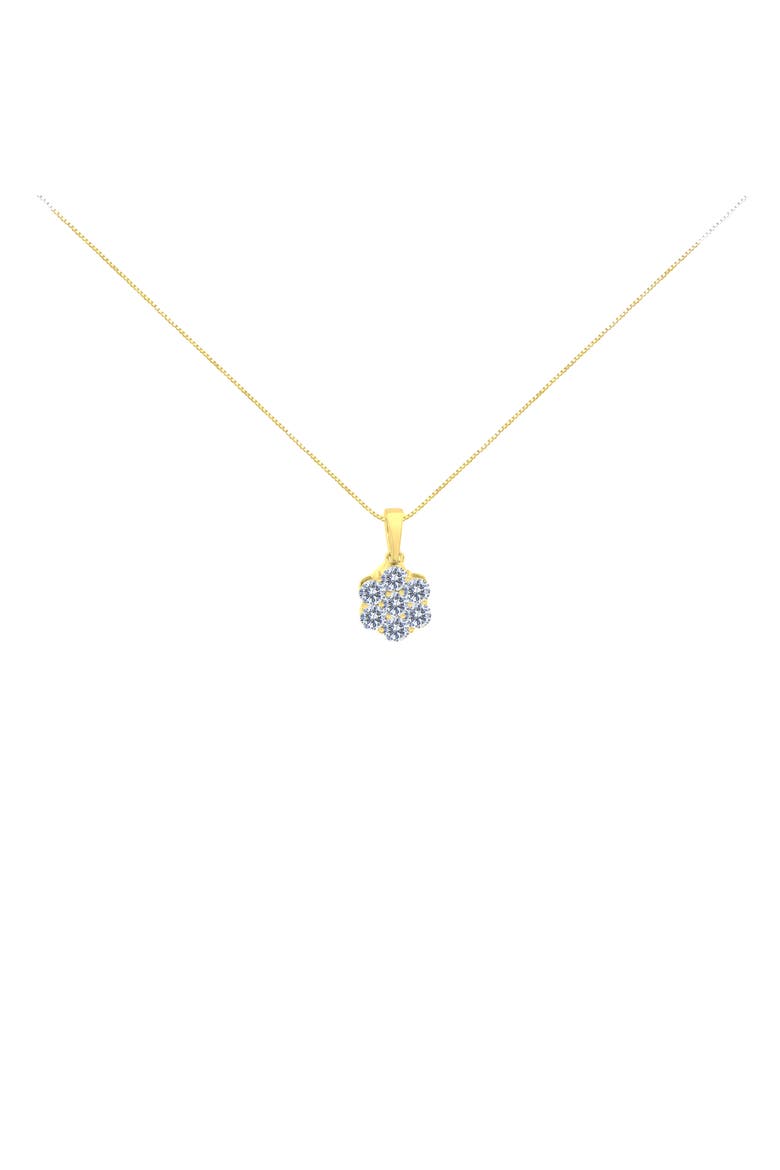 14K Yellow Gold 1.00 Cw Diamond 7 Stone Floral Cluster Pendant Necklace, Alternate, color, Yellow