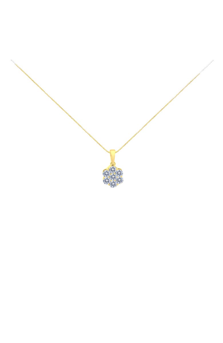 Haus of Brilliance 14K Yellow Gold 1.00 Cw Diamond 7 Stone Floral Cluster Pendant Necklace, Alternate, color, Yellow