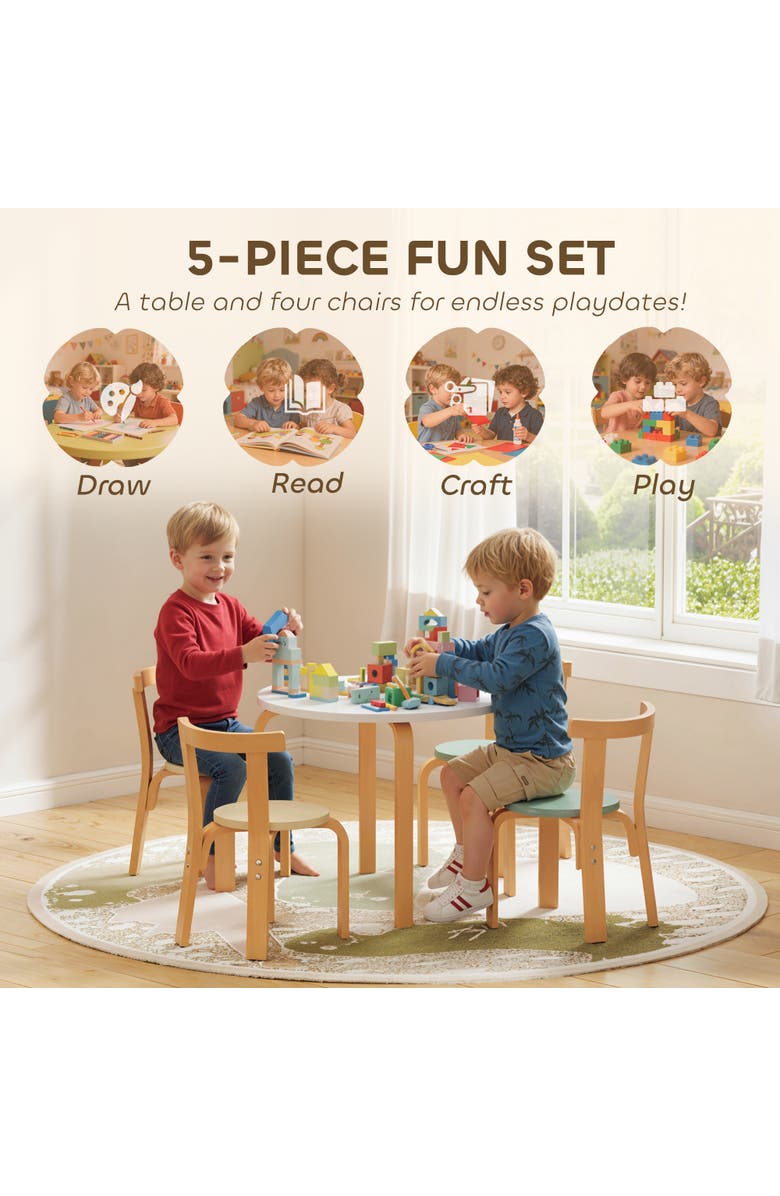 Qaba Kids Table and Chairs Set Piece Wooden Toddler Table and Chairs Set for Kids Arts Crafts Drawing Read for Playroom Nursery, Alternate, color, Green