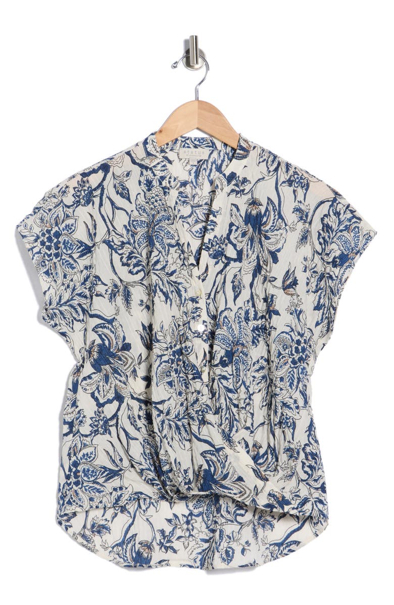 CHENAULT Print Split Neck Top, Main, color, Blue/ Ivory