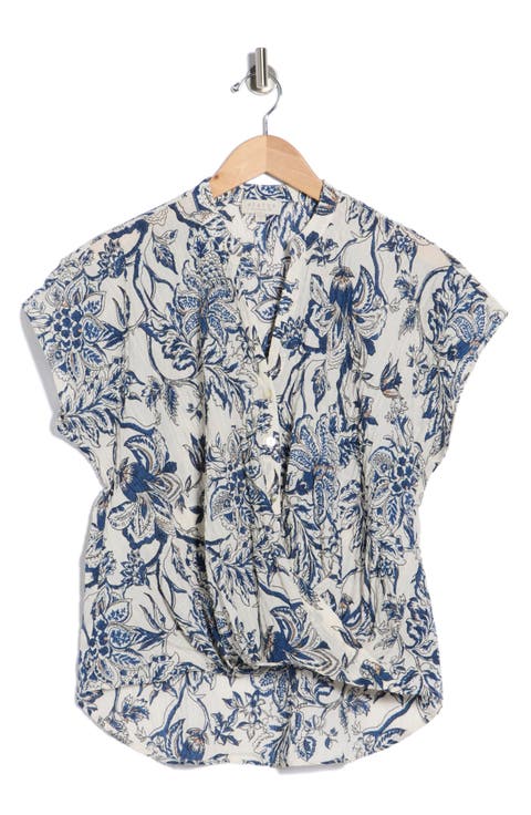 Print Split Neck Top