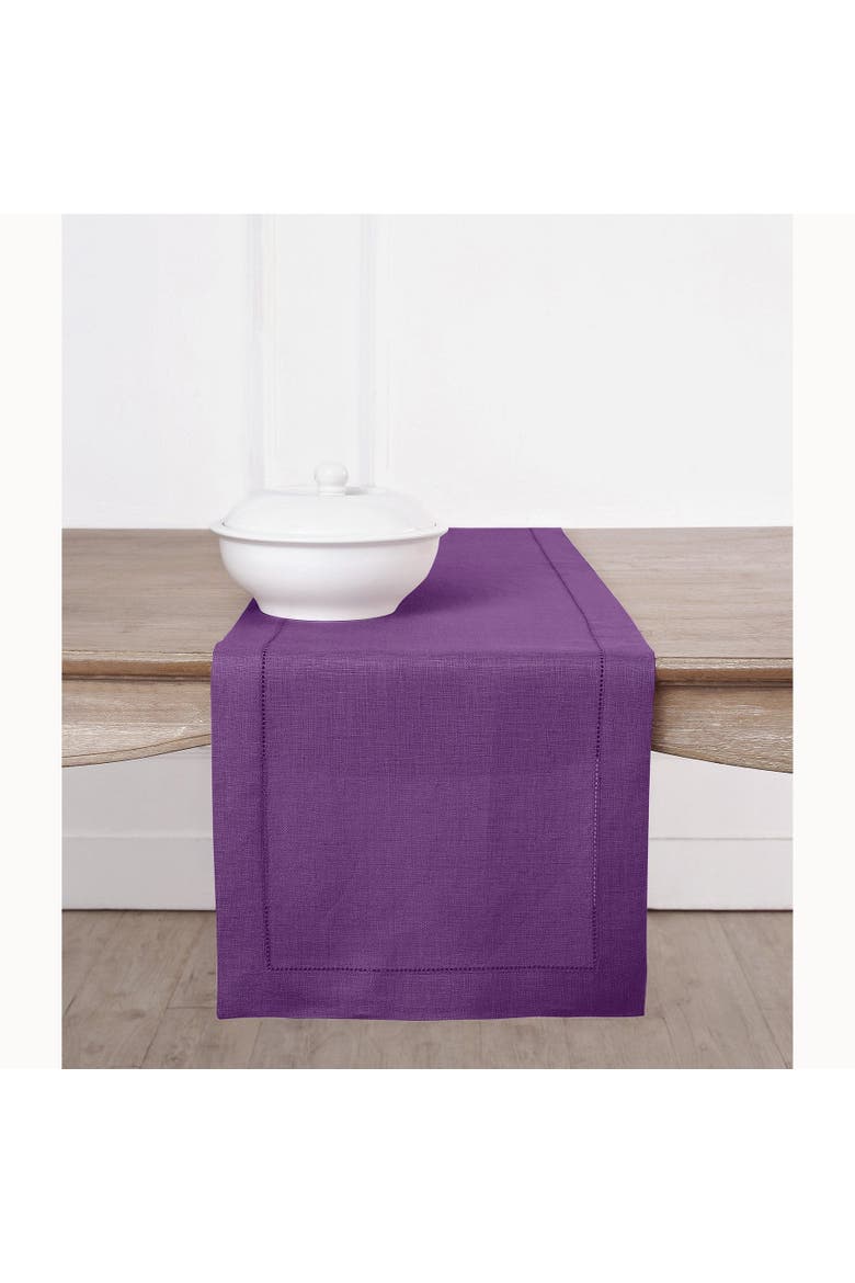 Linen Table Runner - Classic Hemstitch, Alternate, color, Purple