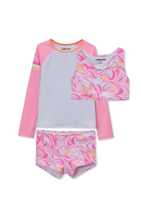 Girls Chlorine Resistant Long Sleeve Rash Guard Boyshort 3 Piece Swimsuit Set