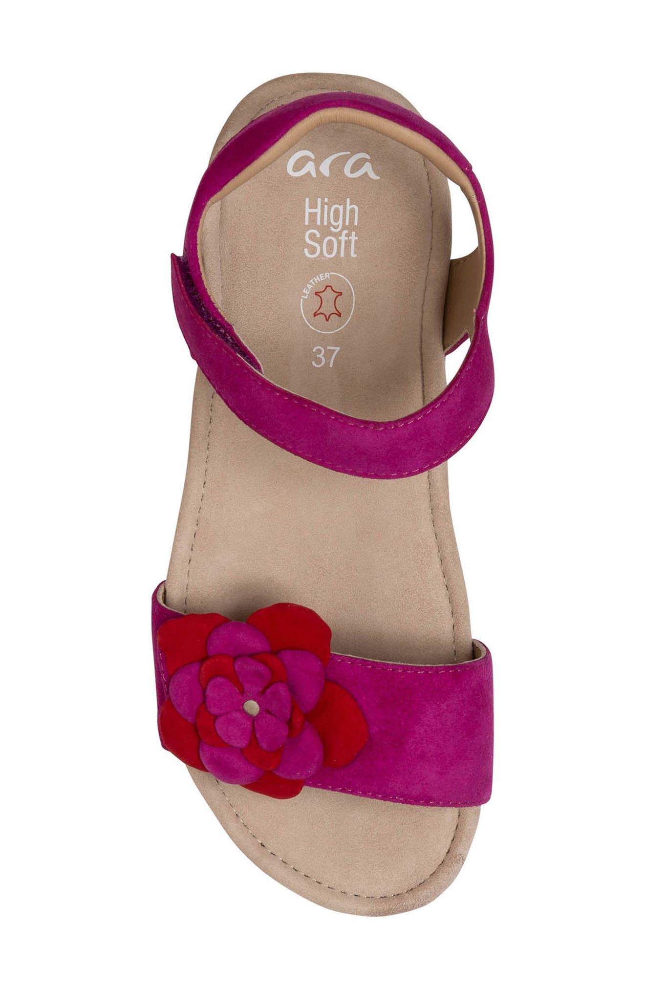 ara Flower Ankle Strap Sandal, Alternate, color, Pink/Red Kid Suede