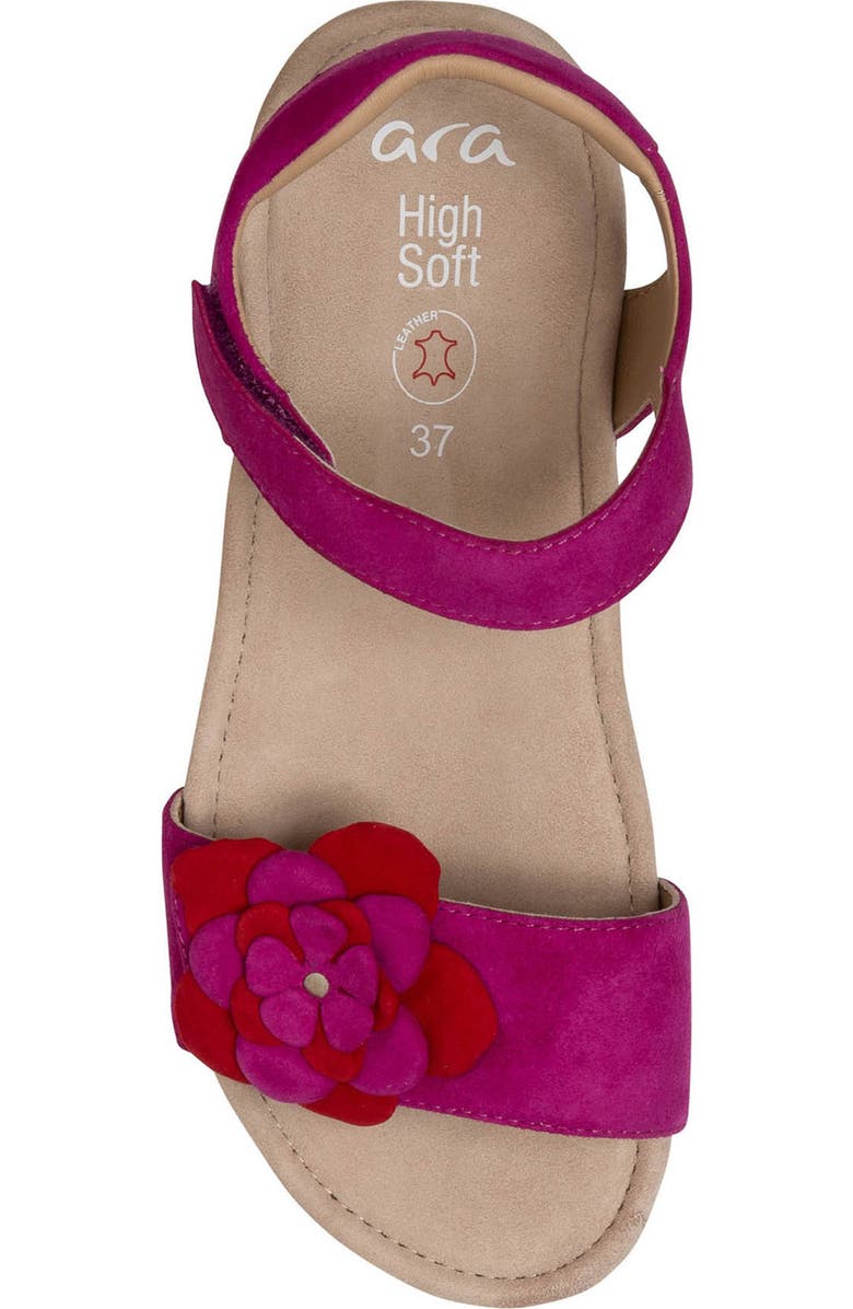 ara Flower Ankle Strap Sandal, Alternate, color, Pink/Red Kid Suede