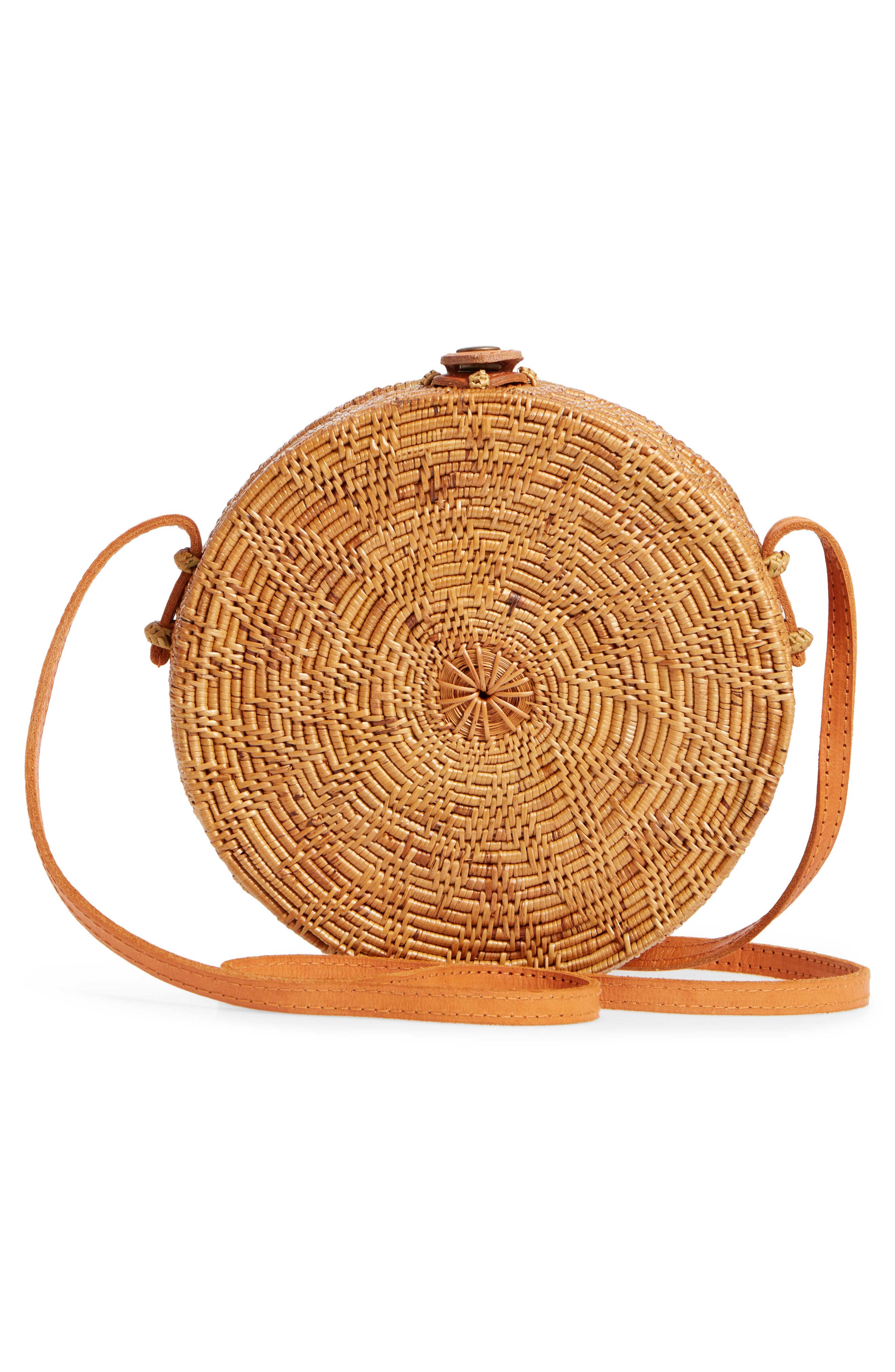 Street Level Woven Rattan Circle Basket Crossbody, Alternate, color, 