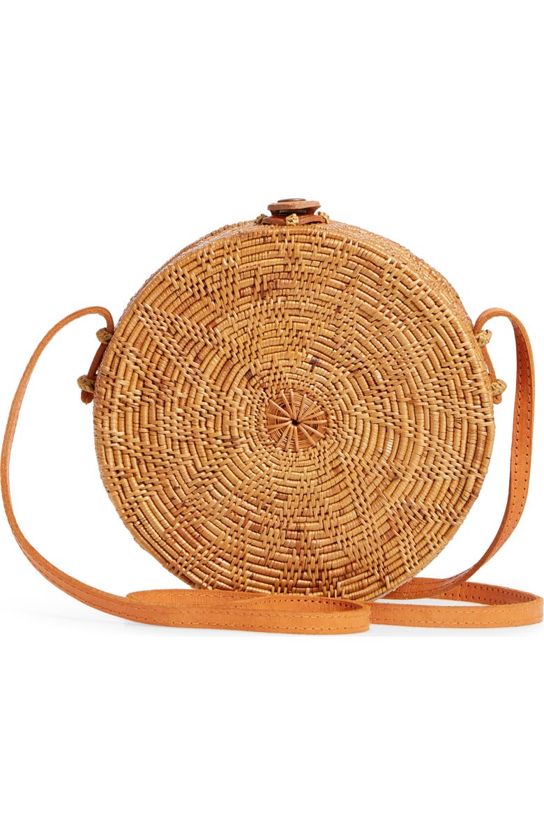 Street Level Woven Rattan Circle Basket Crossbody, Alternate, color,