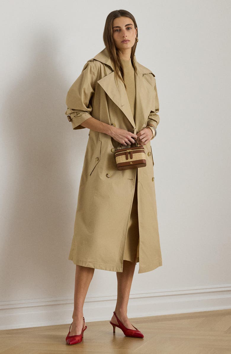 Lauren Ralph Lauren Paper Weight Cotton Trench Coat, Alternate, color, Birch Beige