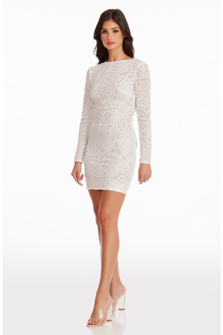 Lola Sequin Long Sleeve Body-Con Minidress, Alternate, color, WHITE
