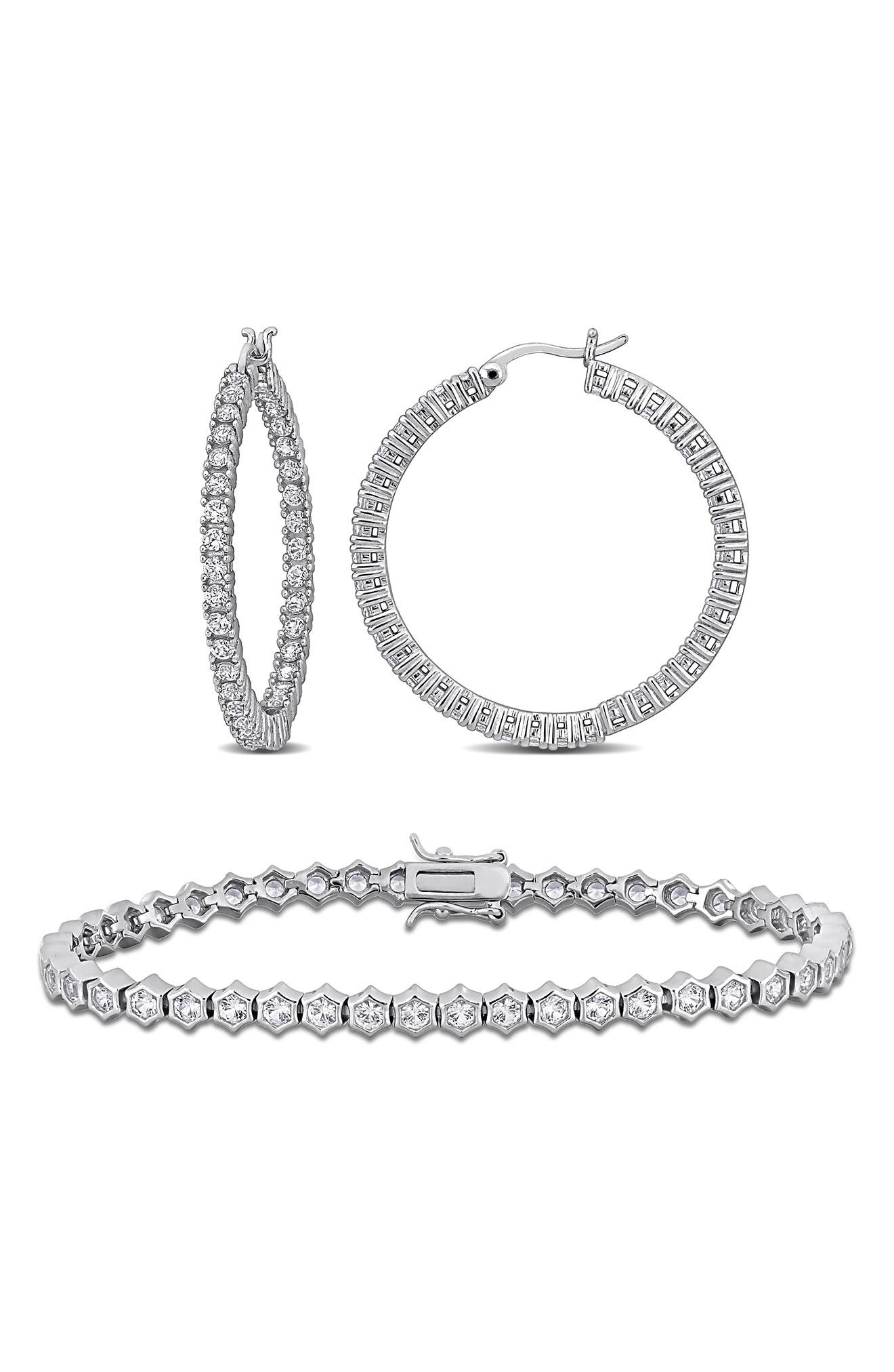 DELMAR Created White Sapphire Pavé Hoop Earrings & Tennis Bracelet Set