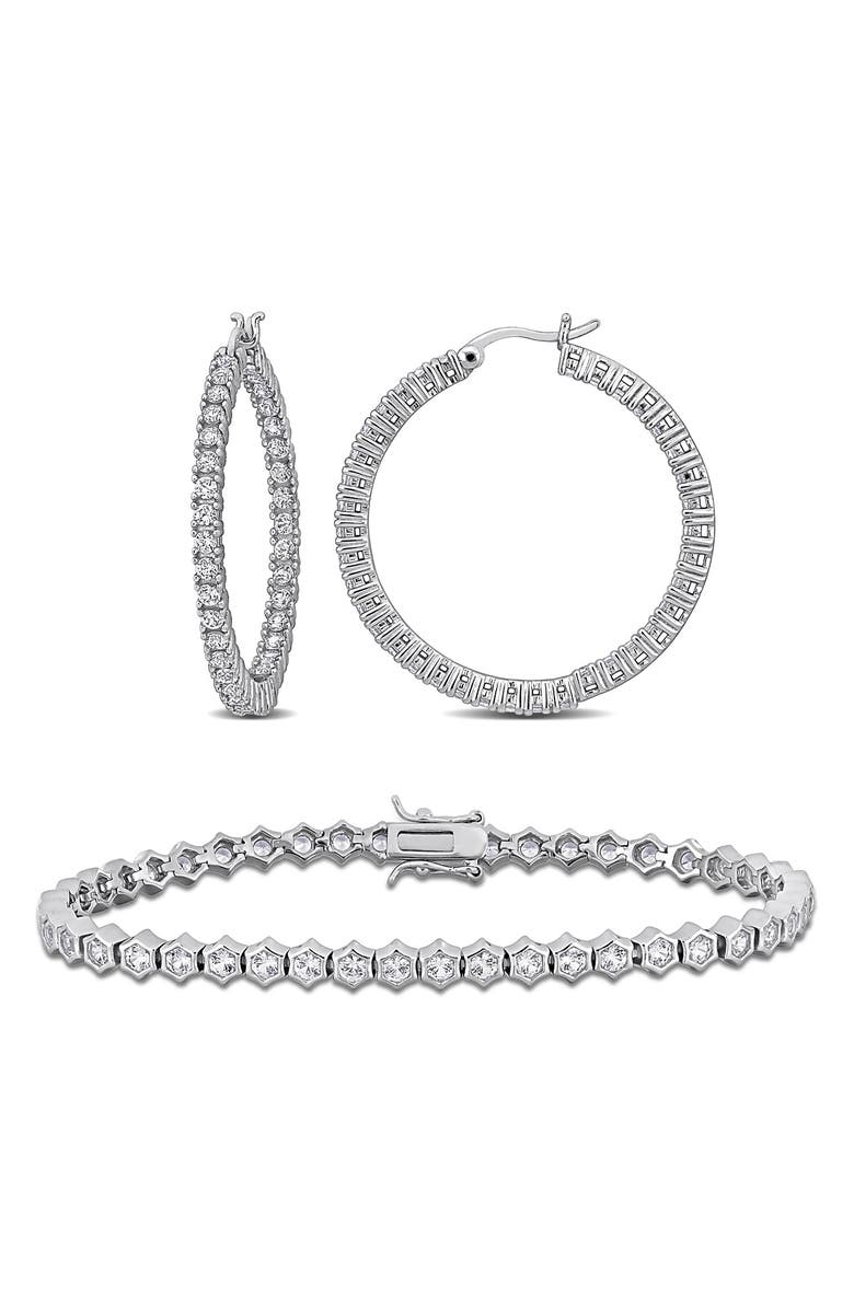DELMAR Created White Sapphire Pavé Hoop Earrings & Tennis Bracelet Set, Main, color,