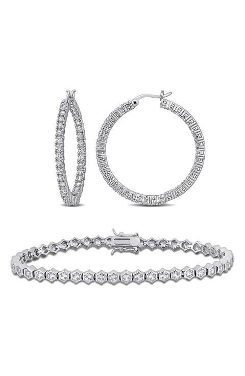 Created White Sapphire Pavé Hoop Earrings & Tennis Bracelet Set
