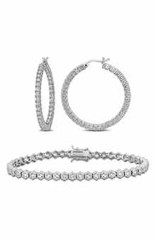 DELMAR Created White Sapphire Pavé Hoop Earrings & Tennis Bracelet Set