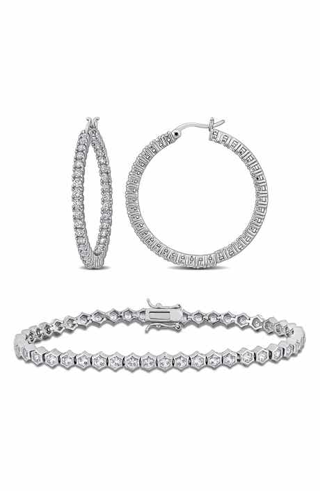 DELMAR Created White Sapphire Pavé Hoop Earrings & Tennis Bracelet Set