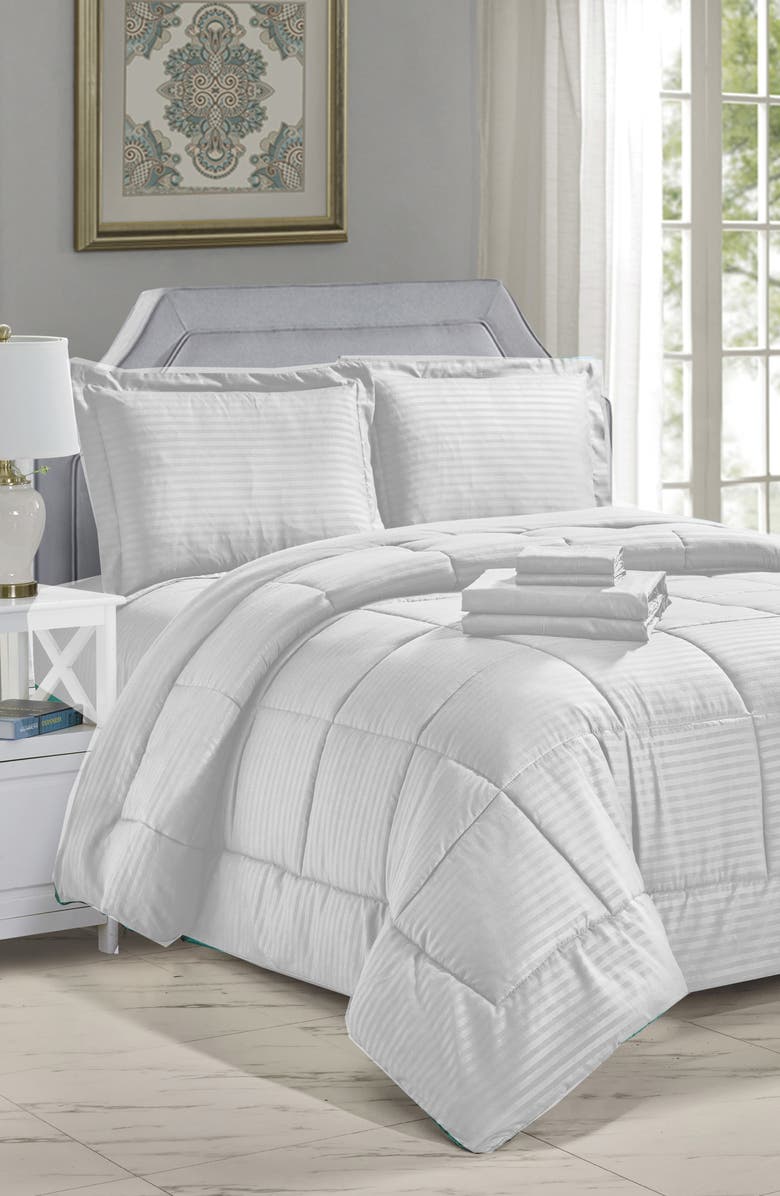 Luxury Home Embossed Stripe Microfiber 8-Piece Comforter Set, Alternate, color, White