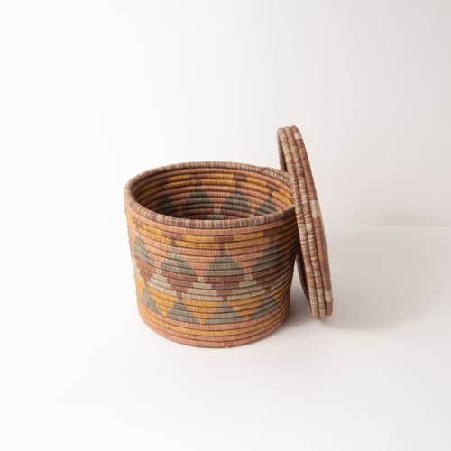 Maadili Collective Blossom Lidded Basket In Brown