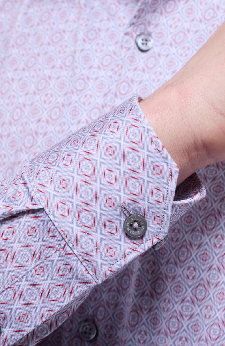 Bugatchi Devon OoohCotton<sup>®</sup> Geo Print Button-Up Shirt, Alternate, color, Wood Rose