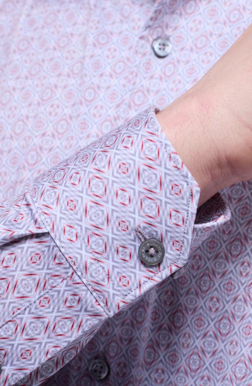 Bugatchi Devon Ooohcotton® Geo Print Button-up Shirt In Gray